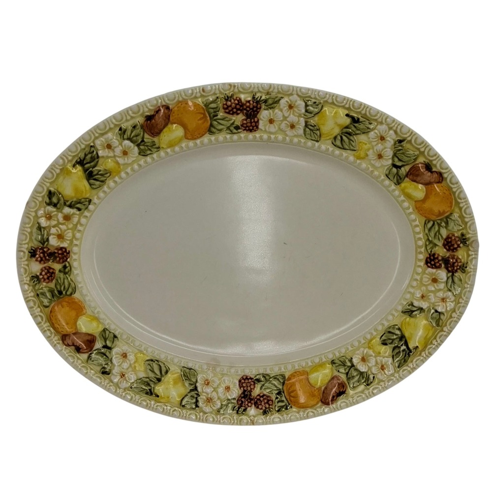 Vtg Metlox Poppytrail Vernon Ware Oval Platter Della Robbia 11" Embossed *flaws